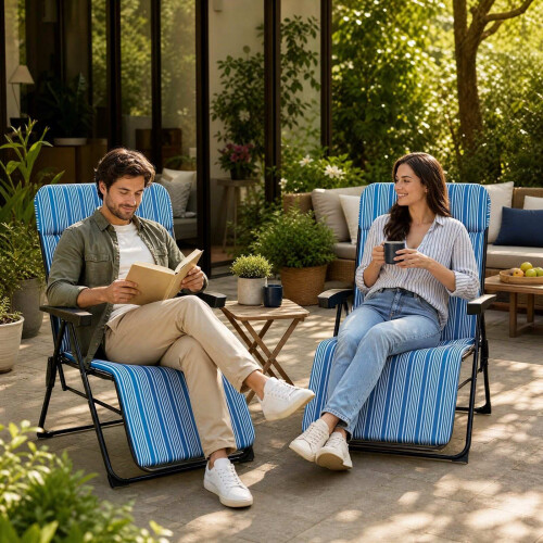 Foldable Sun Lounger with Adjustable Backrest & Cushion