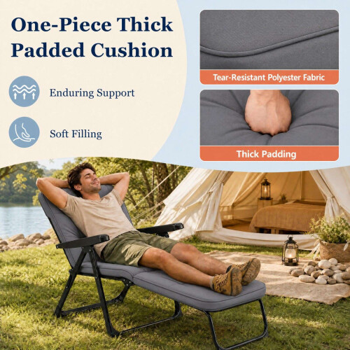 Foldable Sun Lounger with Adjustable Backrest & Cushion 2
