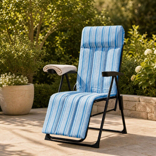 Foldable Sun Lounger with Adjustable Backrest & Cushion 1