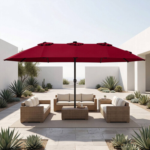 15.5FT Extra-Large Patio Umbrella, Red, 144 LED Lights 2