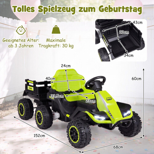 24V Kids Electric Tractor with Remote Control, Green 2