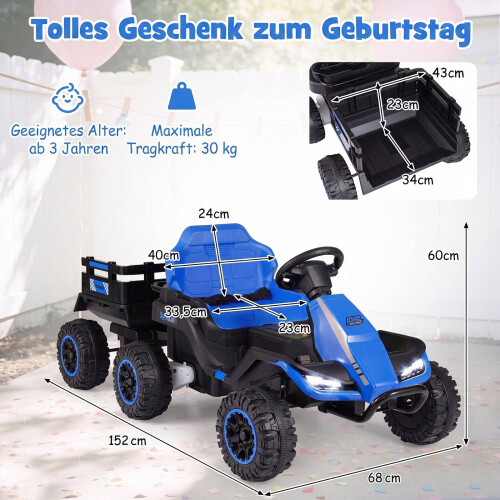 24V Kids' Electric Tractor with Remote Control, Blue 1