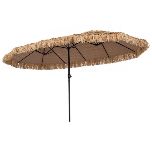 15 x 9 FT Double-Sided Tiki Patio Umbrella, Brown 2