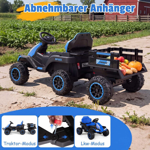 24V Kids' Electric Tractor with Remote Control, Blue 2