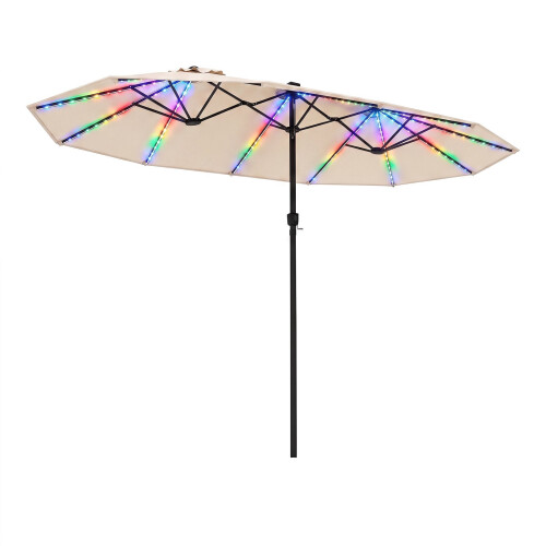 15ft Double-Sided Patio Umbrella with Solar LED Lights 1