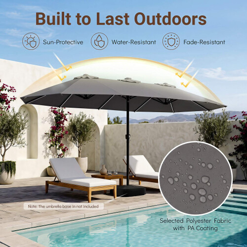 15ft Double-Sided Patio Umbrella, Solar LED Lights, Grey 1