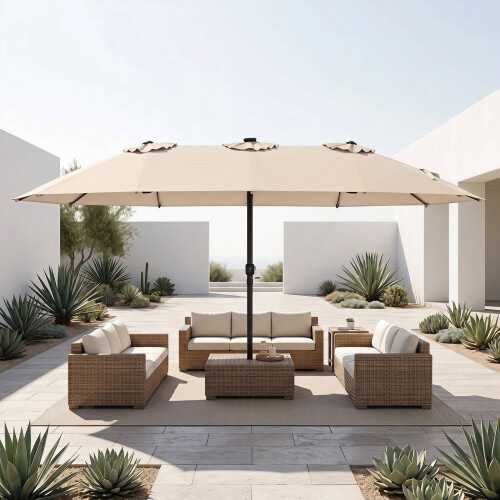 15ft Double-Sided Patio Umbrella with Solar LED Lights 2