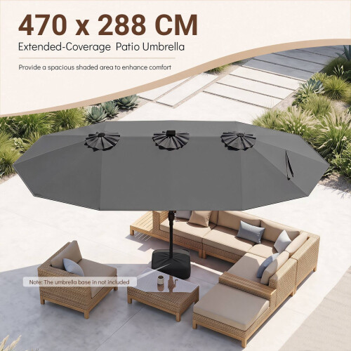 15ft Double-Sided Patio Umbrella, Solar LED Lights, Grey 2