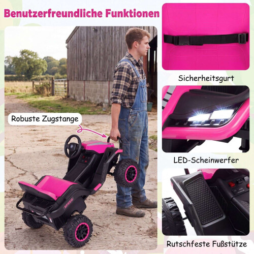 24V Pink Kids' Electric Tractor with Remote & Trailer 2