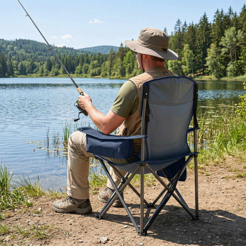 Lightweight Folding Camping Chair with Cooler Bag, Blue 1