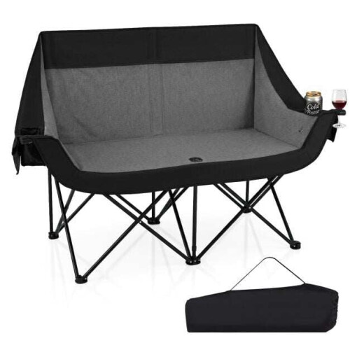 Heated Double Camping Chair with 4 Heating Zones & Wine Holders 2