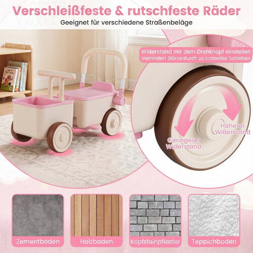3-in-1 Kids Ride-On Car with Storage Basket - Pink 1