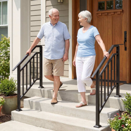 Adjustable Black Outdoor Handrails, 2 Pack, Galvanized Metal 1