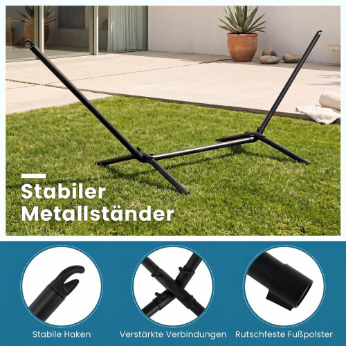 Hammock with Stand, Wooden Spreader Bars & Cushion 1