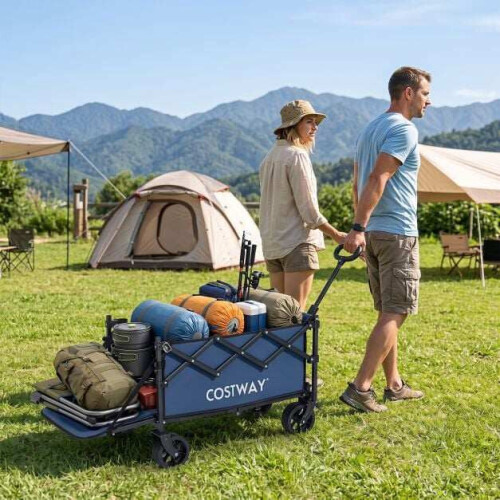 Foldable Wagon, 92L Capacity, Adjustable Handle, Blue 1