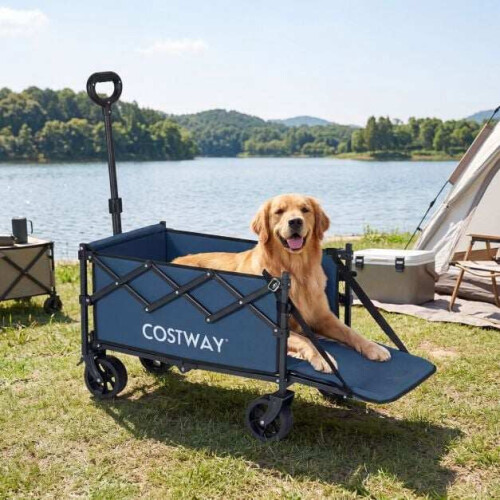Foldable Wagon, 92L Capacity, Adjustable Handle, Blue 2
