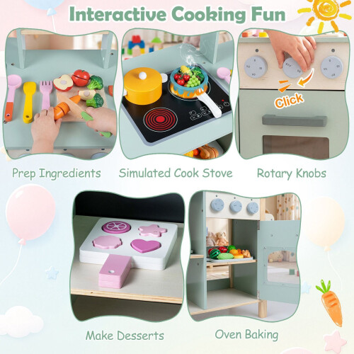 Kids Wooden Kitchen Playset with Cookware Accessories