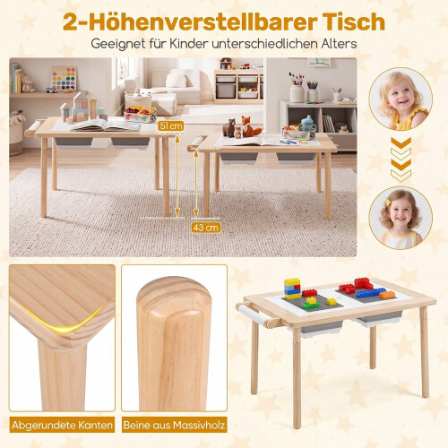 Kids Adjustable Activity Table & Chair Set, Natural Wood 1