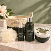 Serenity Collection Bath & Body Basket Gift Set | 4-Piece Home Spa & Body Care Gift Set