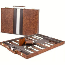 38.1cm Backgammon Set Classic Folding Board with PU Leather Case, Portable Travel Game, Ideal Gift Package for Strategy