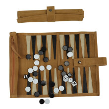 Genuine Leather Checkers Set, Portable Roll-Up Travel Board Game with Pieces for Indoor/Outdoor Fun and Education in