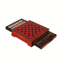 Medium-sized International Chess Set with Deliberately Aged and Three-dimensional Wooden Tabletop Chess Pieces 26cm/10