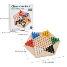 Wooden Checkers Board Game Set, Classic 2-6 Players Strategy Table Game with 60 Colorful Wooden Chess Pieces, Ideal for