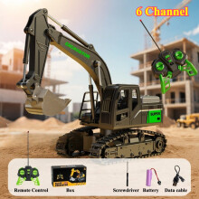 (6 Channel Black) Remote Control Excavator Dump Truck RC Model Car with Light Sound Toy Professional Simulation Construction Vehicle and Accessory