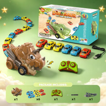 (Dinosaur Coffee) Remote Control Shark Swallow Car Magnetic Snake Track Toy 2‑Player Competitive Battle RC Car Interactive Educational Game Toy