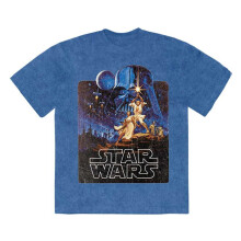 (XL, Denim Blue) Star Wars Unisex Adult Luke & Leia Action Pose Stone Wash T-Shirt