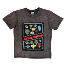 (XL, Charcoal Grey) Star Wars Unisex Adult Heads Collage Stone Wash T-Shirt