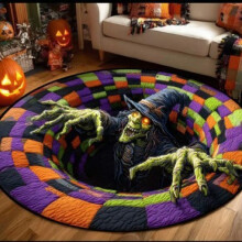 (Style 13,80x80cm)Tappetino antiscivolo circolare Halloween con orribile design stampato per tutti i giorni
