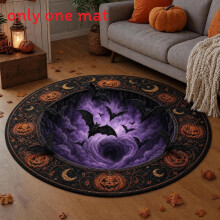 (Style 3,80x80cm)Alfombra de piso antideslizante circular de Halloween con horrible diseño impreso diario para