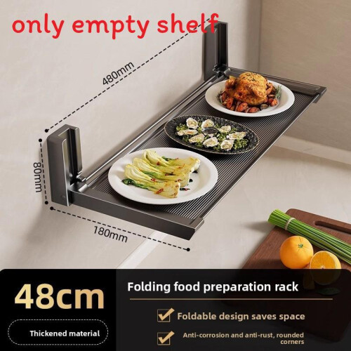 (Gray 48cm)Wall Mount Kitchen Organizer With Foldable Shelves And Hooks For Home Storage