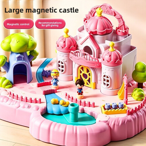 (Blue)Castillo magnético para niños casa de muñecas juguete con construcción de plástico para sala de juegos infantil 1