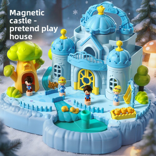(Blue)Castillo magnético para niños casa de muñecas juguete con construcción de plástico para sala de juegos infantil 2