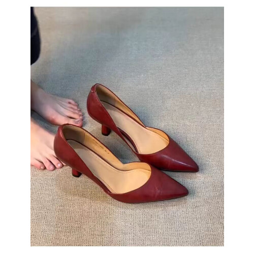 (Wine Red,34)Summer Womens High Heel Court Shoes With Thin Heel And Pu Material For Daily Use