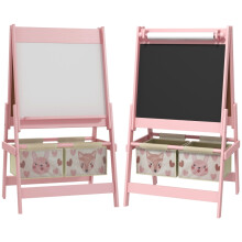 Kinderstaffelei 3-in-1 mit Papierrolle, Kreidetafel, Whiteboard und Aufbewahrungskörben, Rose, Holz