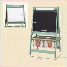 Kinderstaffelei 3-in-1 mit Papierrolle, Kreidetafel, Whiteboard und Aufbewahrungskörben, Tierdesign, grün