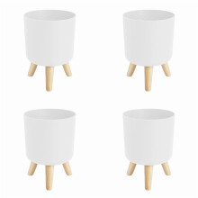 4X Macetas Modernas con Patas de Madera, Soporte para Dormitorio, Sala de Estar, Maceta de Pie en Maceta, Macetas de Jardín para el Hogar, B