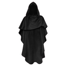(Black,XS)Medieval Hooded Cape With Polyester Material For Costume Fantasy Events Halloween Party