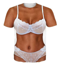 (Style C,XXL)Three Point Strap Bikini Pattern Parody Printed T Shirt For Both Men Women And