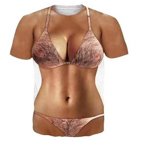 (Style D,M)Three Point Strap Bikini Pattern Parody Printed T Shirt For Both Men Women And
