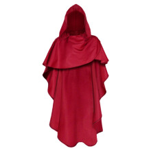 (Burgundy,XXL)Medieval Hooded Cape With Polyester Material For Costume Fantasy Events Halloween Party