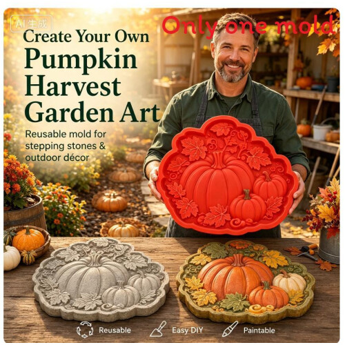 (Pumpkin )Garden Stepping Stone Mold With Butterfly Bee Pumpkin Design For Projects Craft