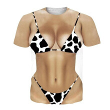 (Style A,M)Three Point Strap Bikini Pattern Parody Printed T Shirt For Both Men And Women