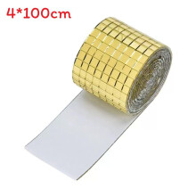 (Gold)4x100cm Stylish Glass Mosaic Mirror Tiles Self Stick Wall Decor For Residential And Use Commercial