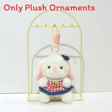 (Pink Checkered)Sweet Fruit Print Denim Plush Doll Keychain For Teen Gift And Accessory Bag