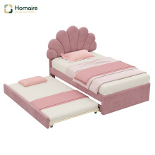 HOMAIRE Pink Velvet 3ft Bed with Trundle