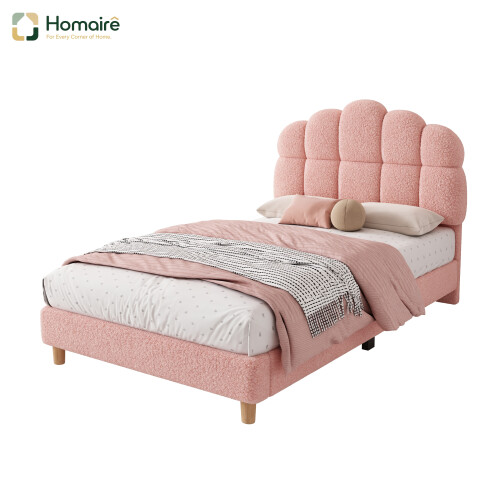 HOMAIRE 3ft Pink Boucle Bed Frame with Headboard